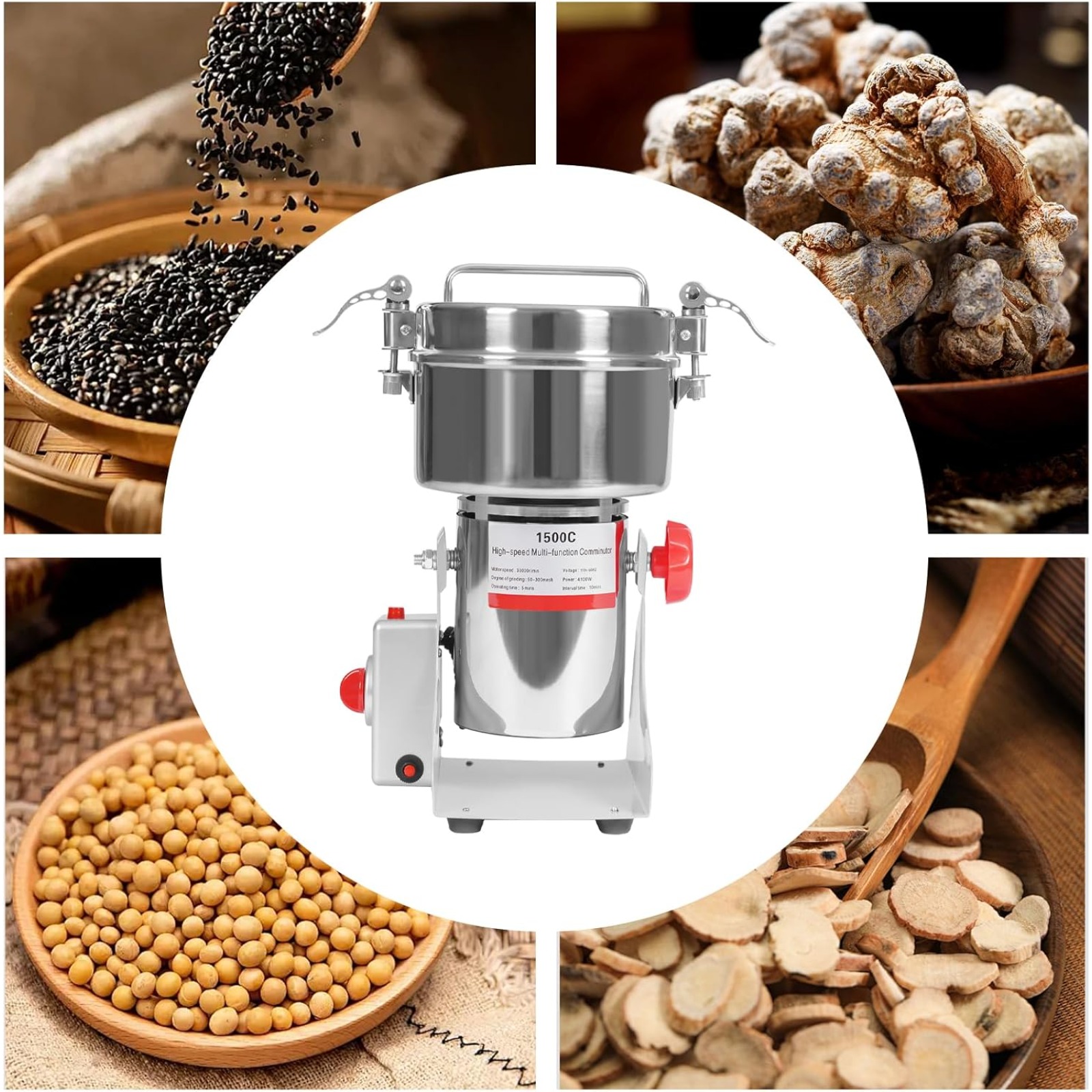 Grain Mill Grinder - 4100W Commercial Grain Grinder, 1500g High-Speed
